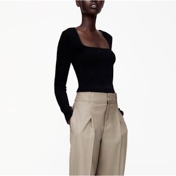 Zara Tops Zara Cropped Longsleeve Ribbed Square Neck Top Poshmark